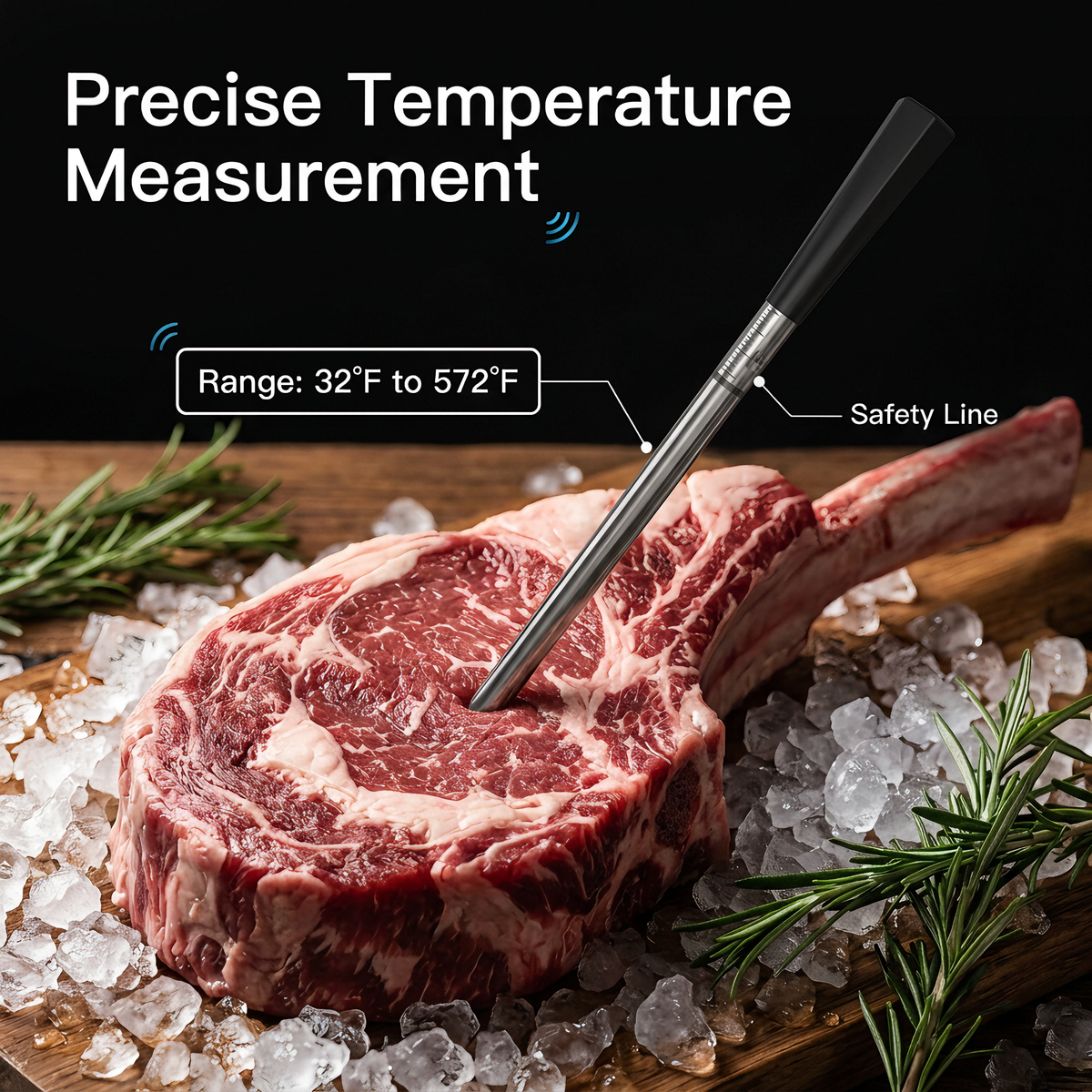 Digital Wireless Bluetooth Meat Thermometer with Screen, Dual Probes for American BBQ, Grill & Steak - T12