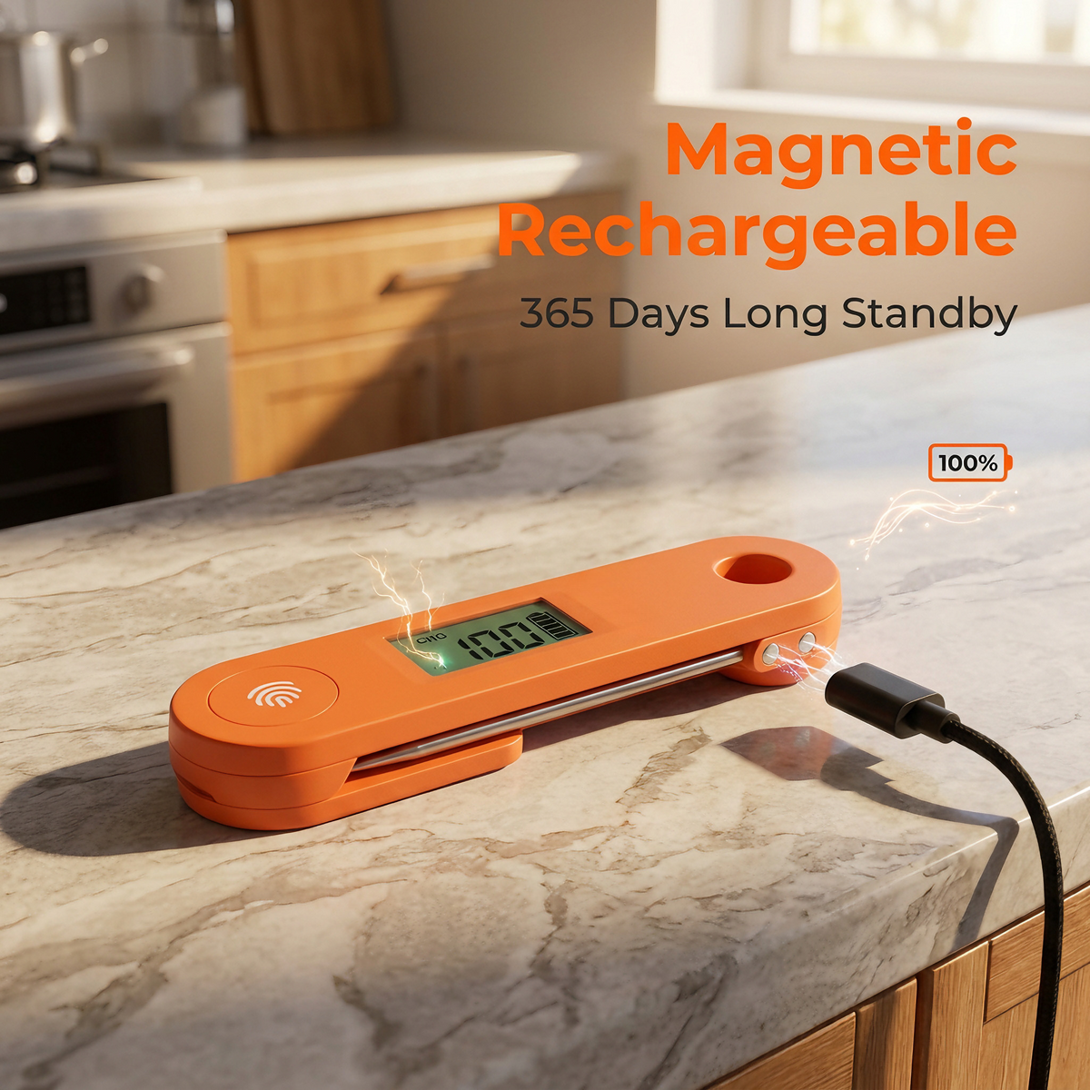 Foldable Probe Anti-Scald Digital Kitchen Food Thermometer with Magnetic Rechargeable Design - T11