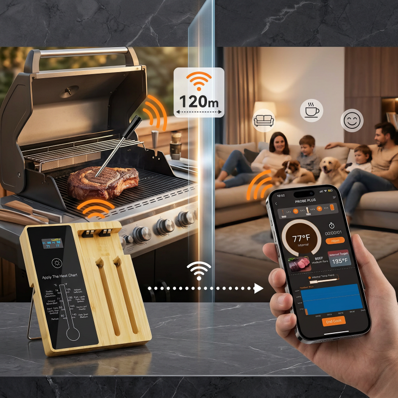 Smart Wireless Bluetooth Meat Thermometer with 2 Probes for BBQ Grill-T7