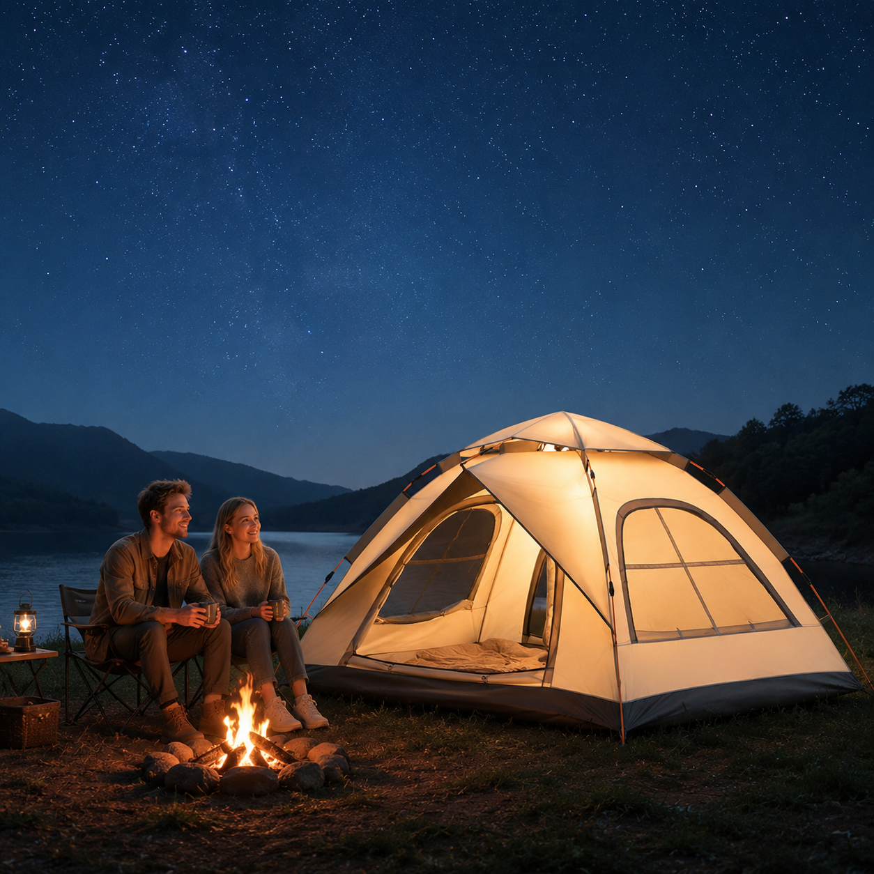 3-5 Person Instant Pop-Up Camping Tent with Large Mesh Windows