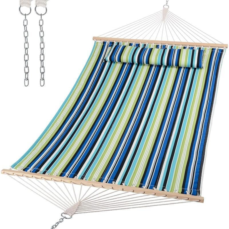 Quilted Double Hammock with Spreader Bar & Pillow