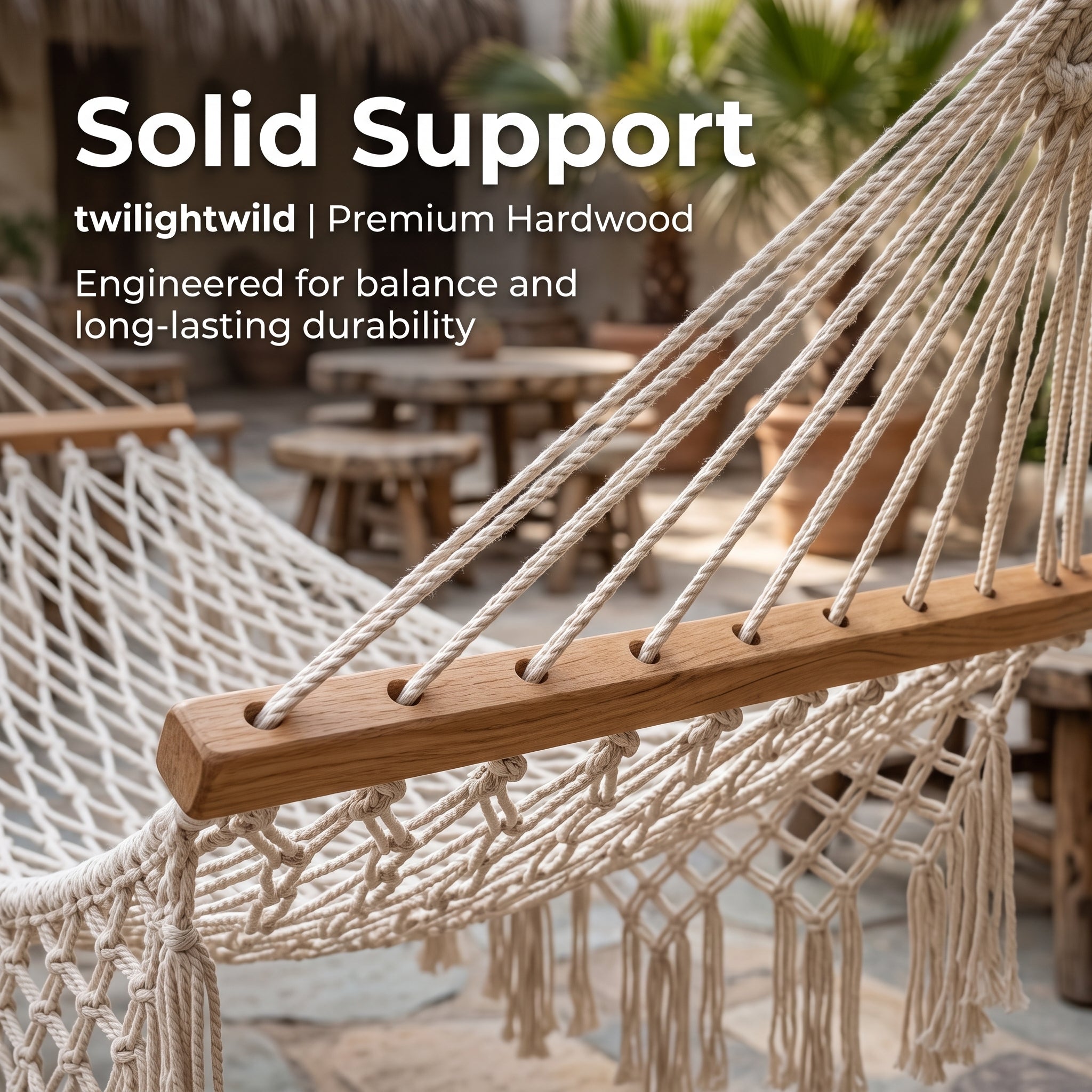 The Coastal Boho Hand-Woven Fringe Hammock – Premium Double Rope Spreader-Bar Hammock