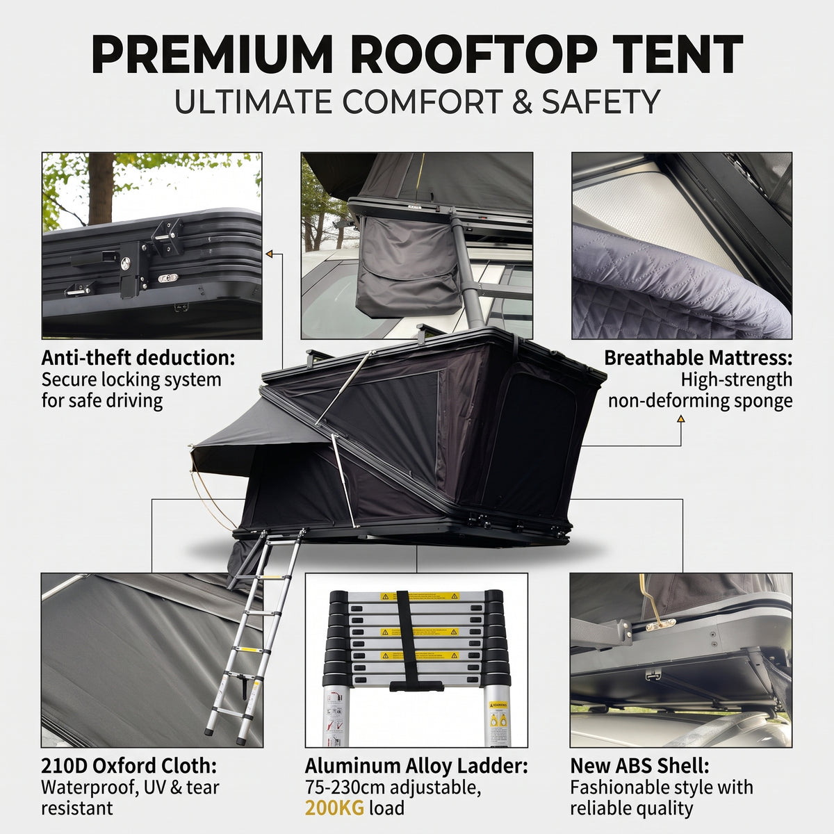 Hard-Shell Rooftop Tent Dual Hydraulic Telescopic System 3-4 Person Capacity - R1