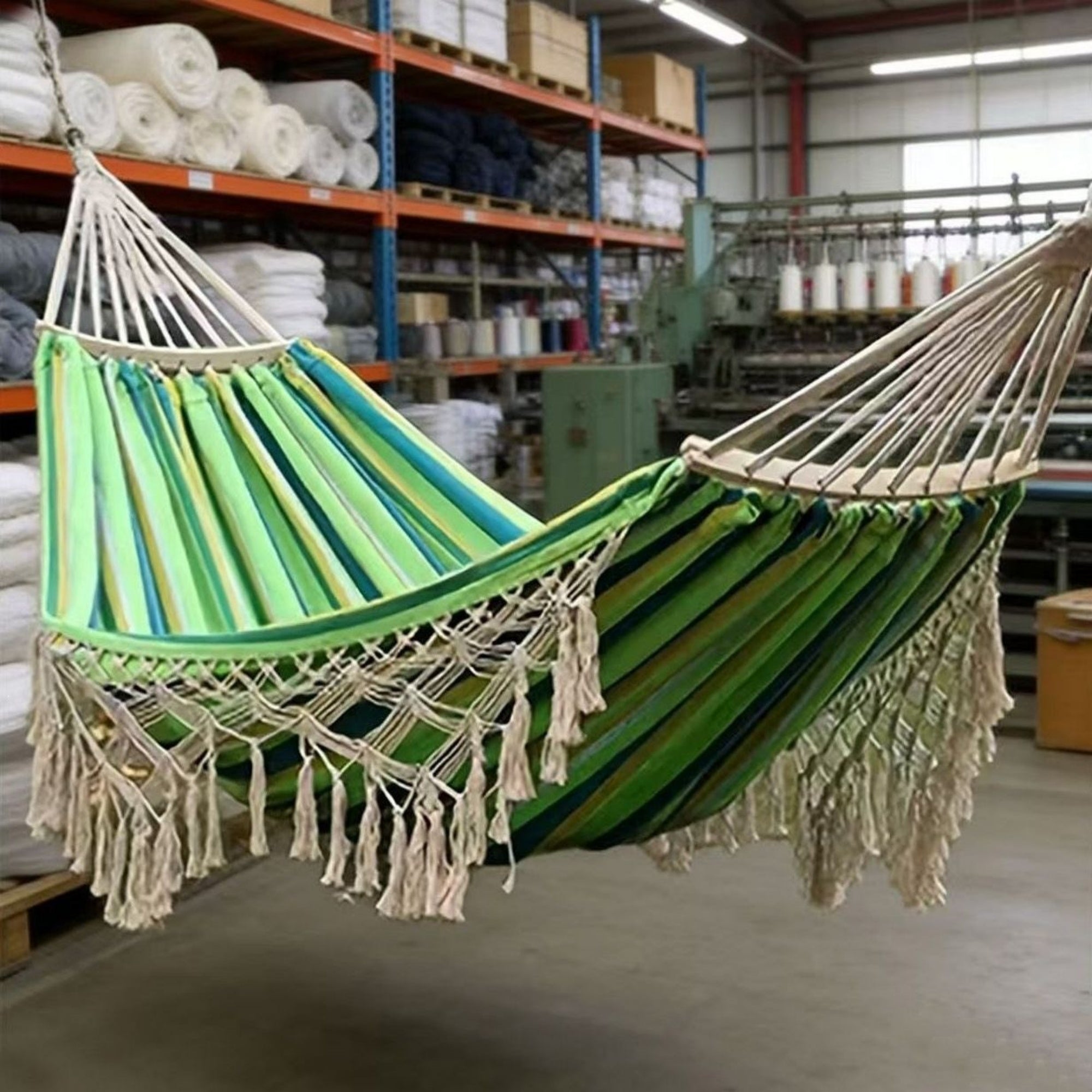 Boho Macrame Hammock with Wooden Spreader Bars
