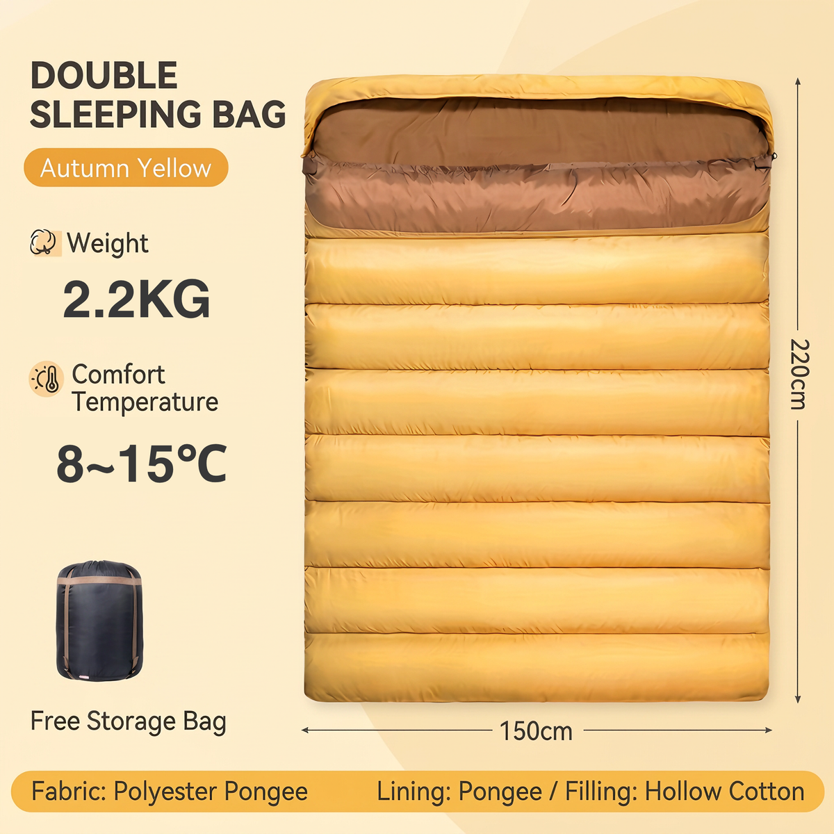 Double Sleeping Bag Detachable Camping Warm Cotton Waterproof Winter Hiking-S1