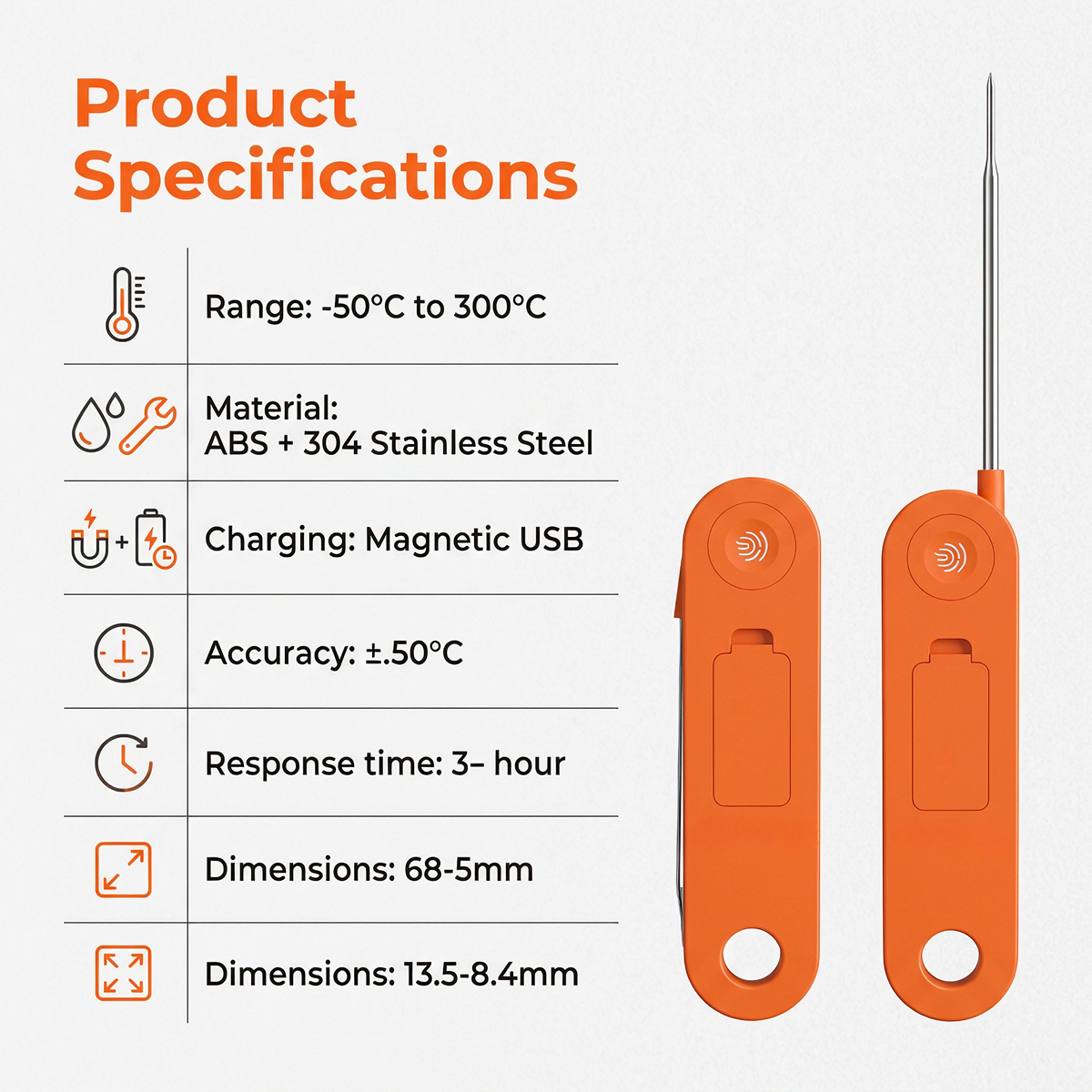 Foldable Probe Anti-Scald Digital Kitchen Food Thermometer with Magnetic Rechargeable Design - T11