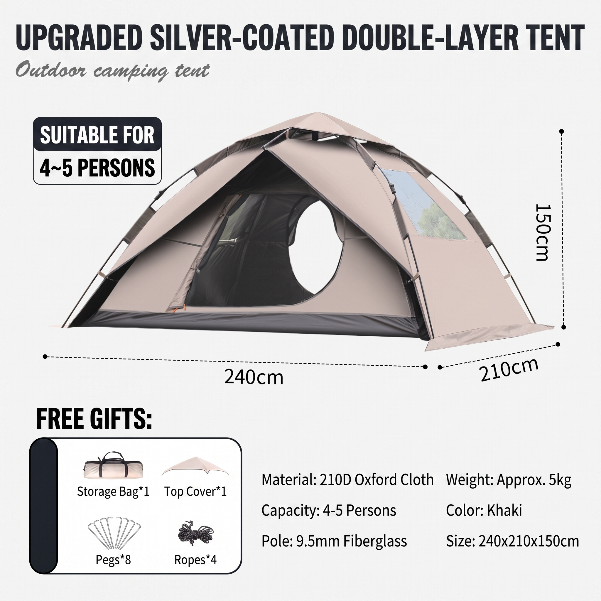 Double-layer Quick-opening Automatic Portable Camping Tent