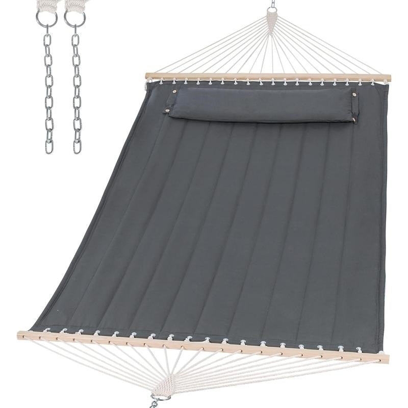 Quilted Double Hammock with Spreader Bar & Pillow