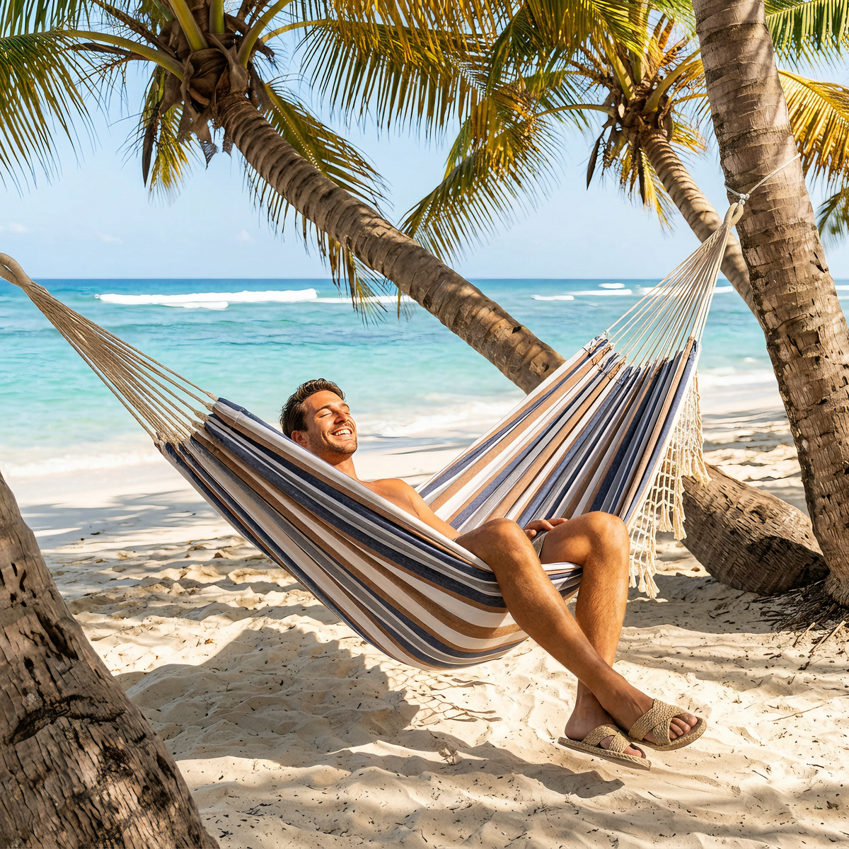 Heavy Duty Double Camping Hammock Cotton Canvas Anti-Flip Patio Swing -H50