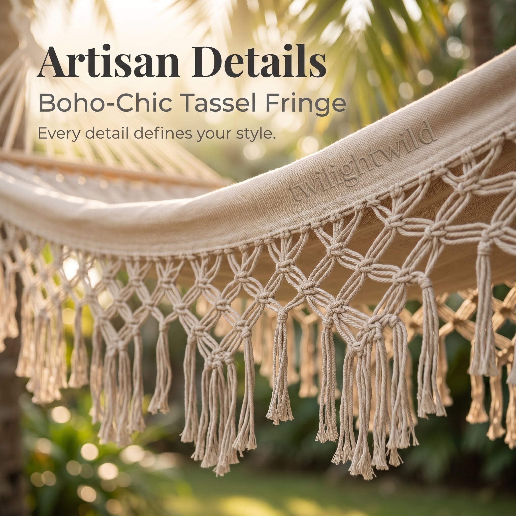 Outdoor Patio Canvas Bohemian Style Tassel Double Hammock