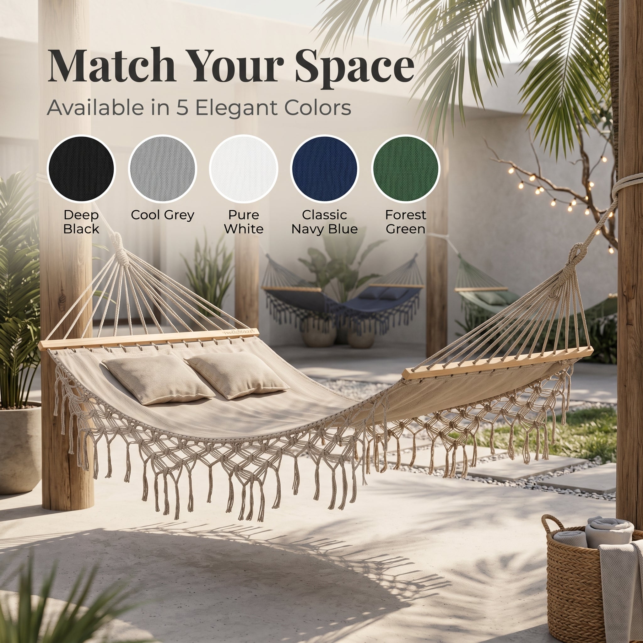 Outdoor Patio Canvas Bohemian Style Tassel Double Hammock