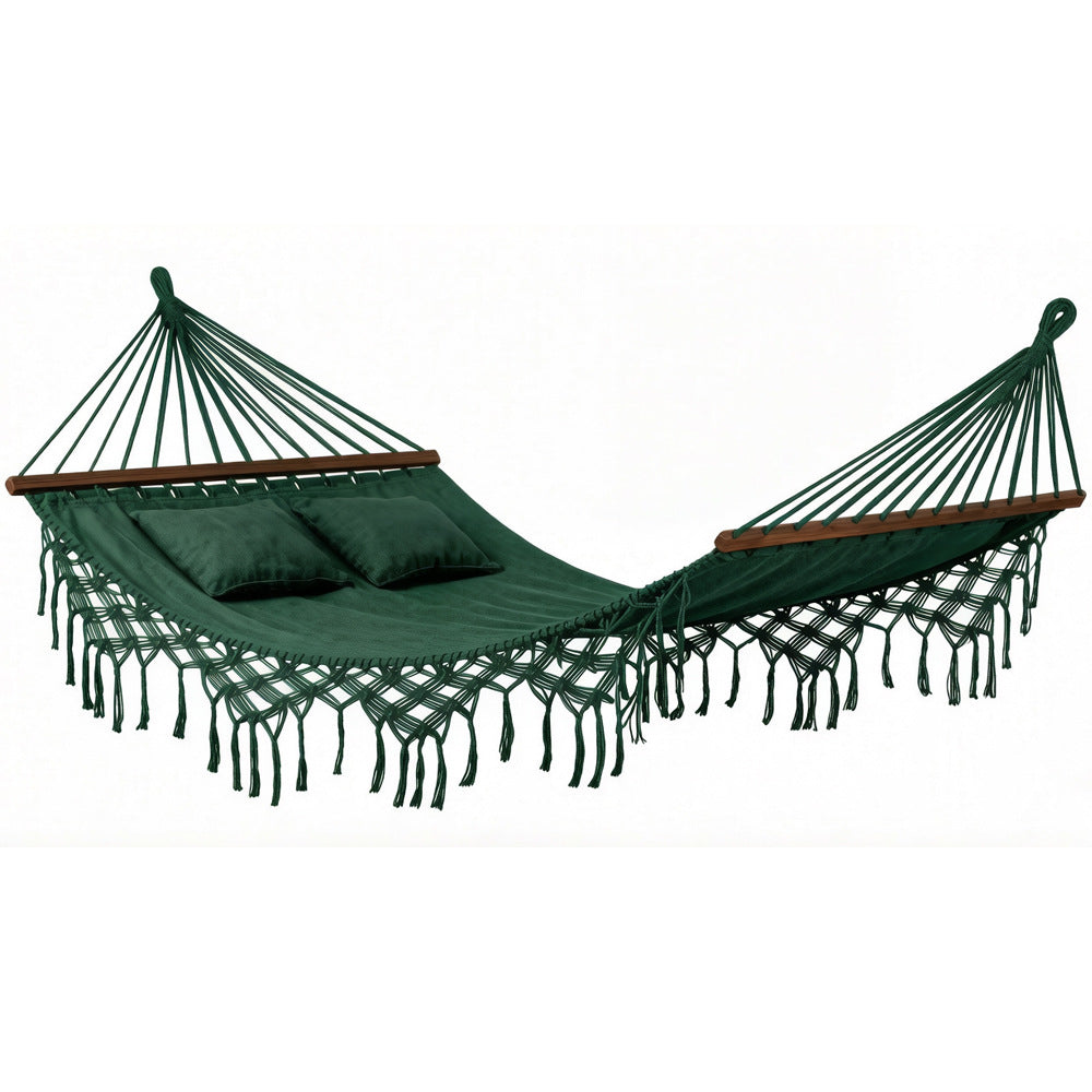 Outdoor Patio Canvas Bohemian Style Tassel Double Hammock