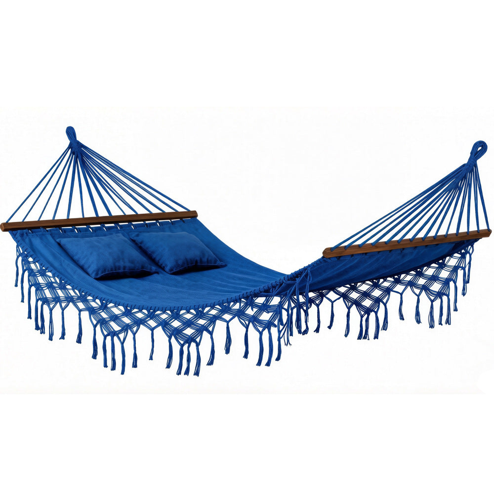 Outdoor Patio Canvas Bohemian Style Tassel Double Hammock
