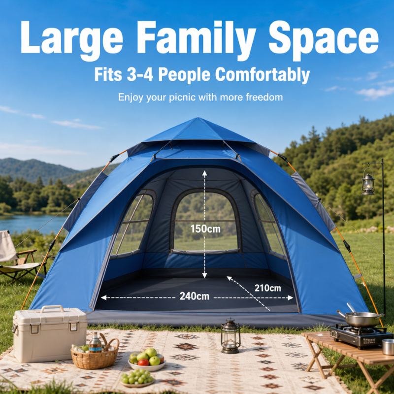 Portable & Foldable Outdoor Tent - UV Protection Silver Coating, Large Family Space