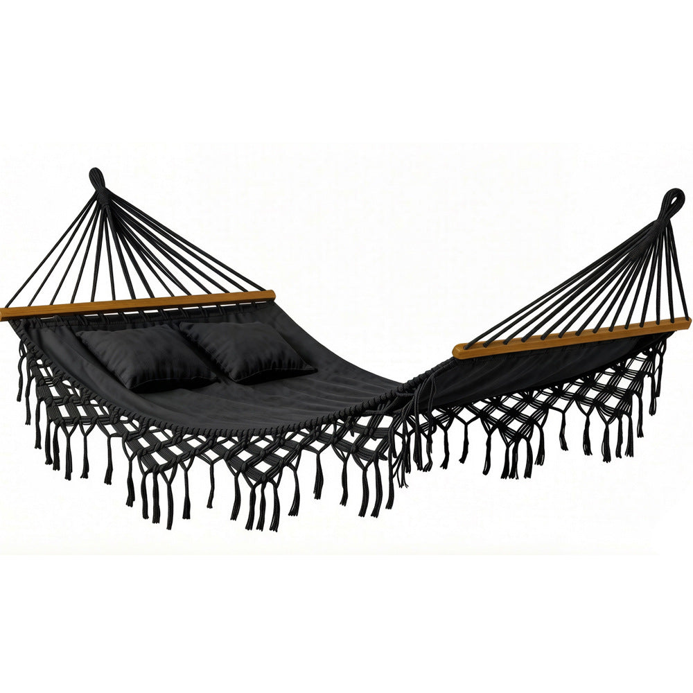 Outdoor Patio Canvas Bohemian Style Tassel Double Hammock