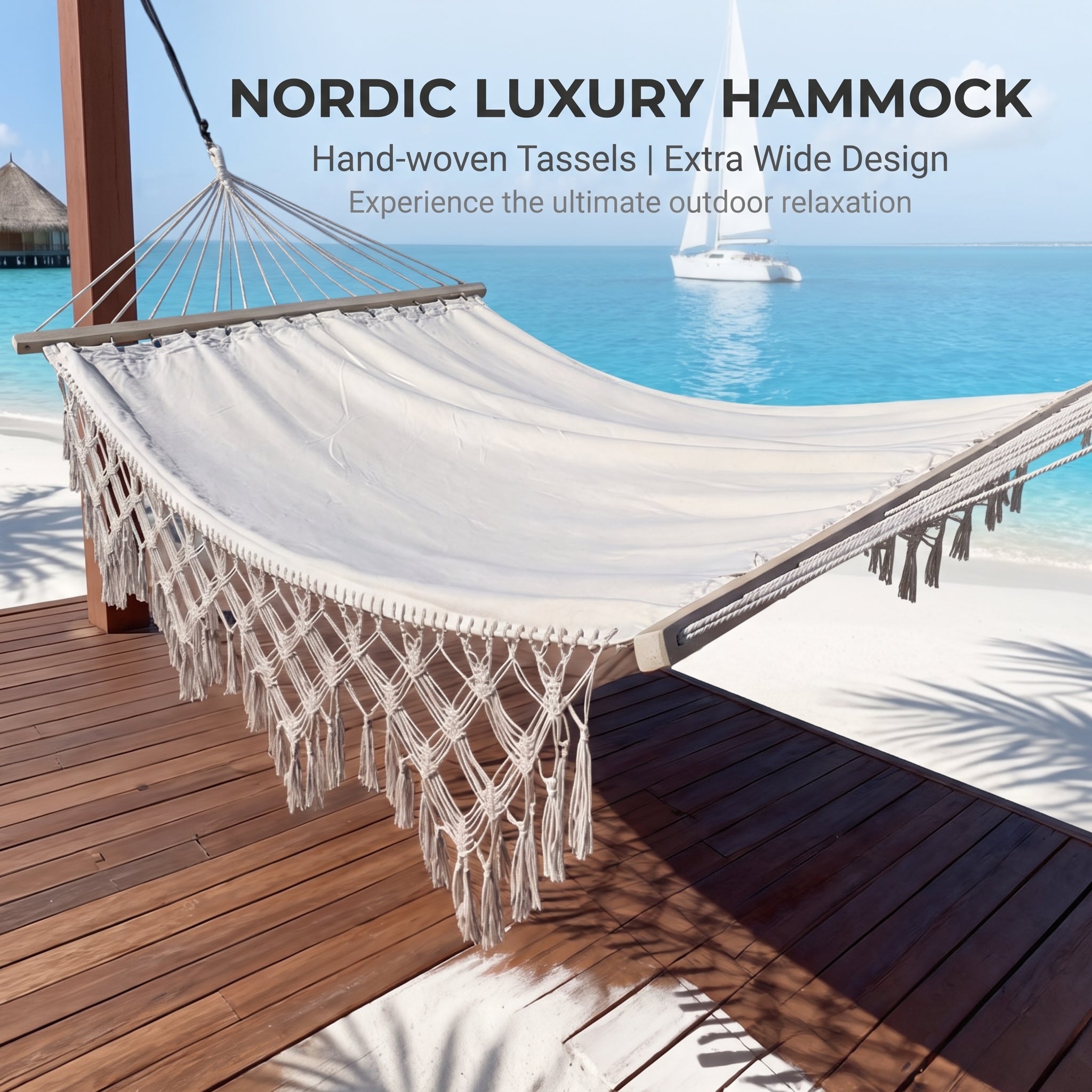 Nordic Macrame Hammock with Tassels - Extra Wide Double Hammock