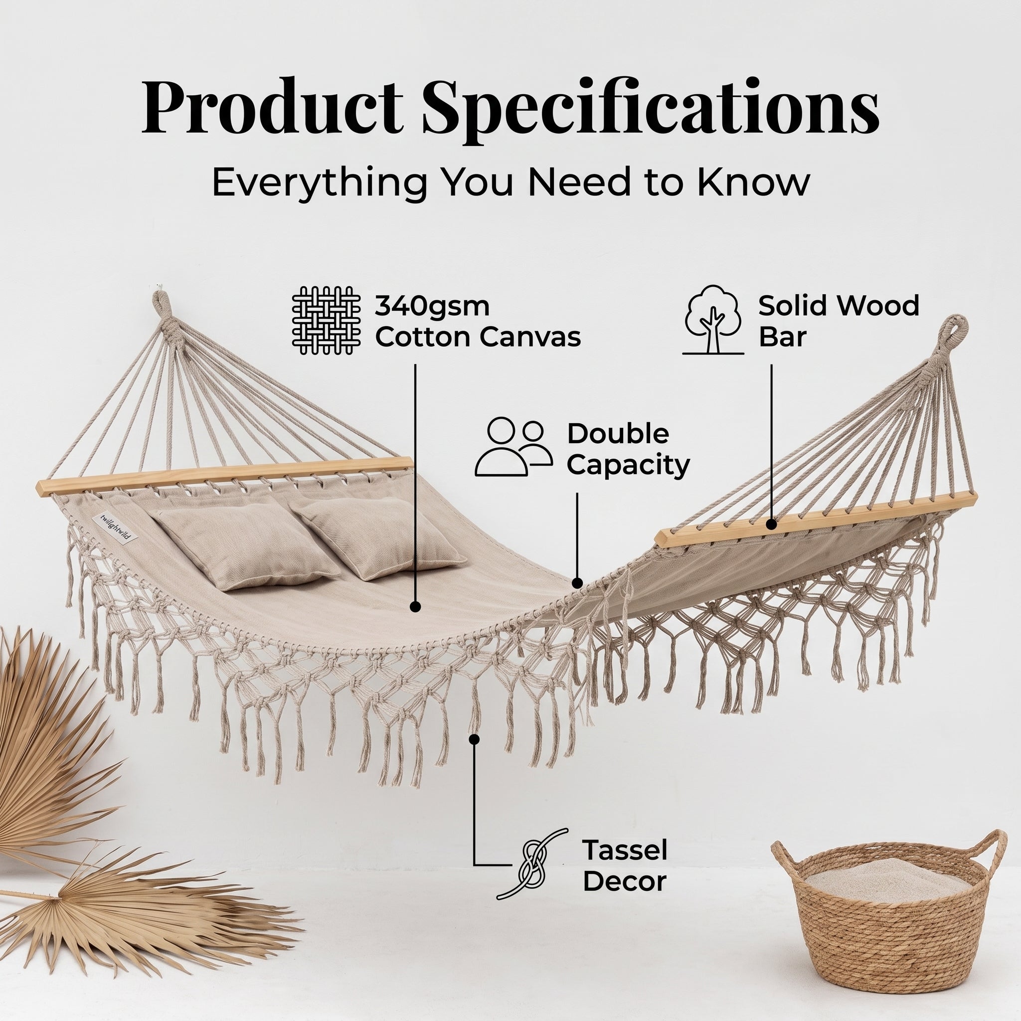 Outdoor Patio Canvas Bohemian Style Tassel Double Hammock