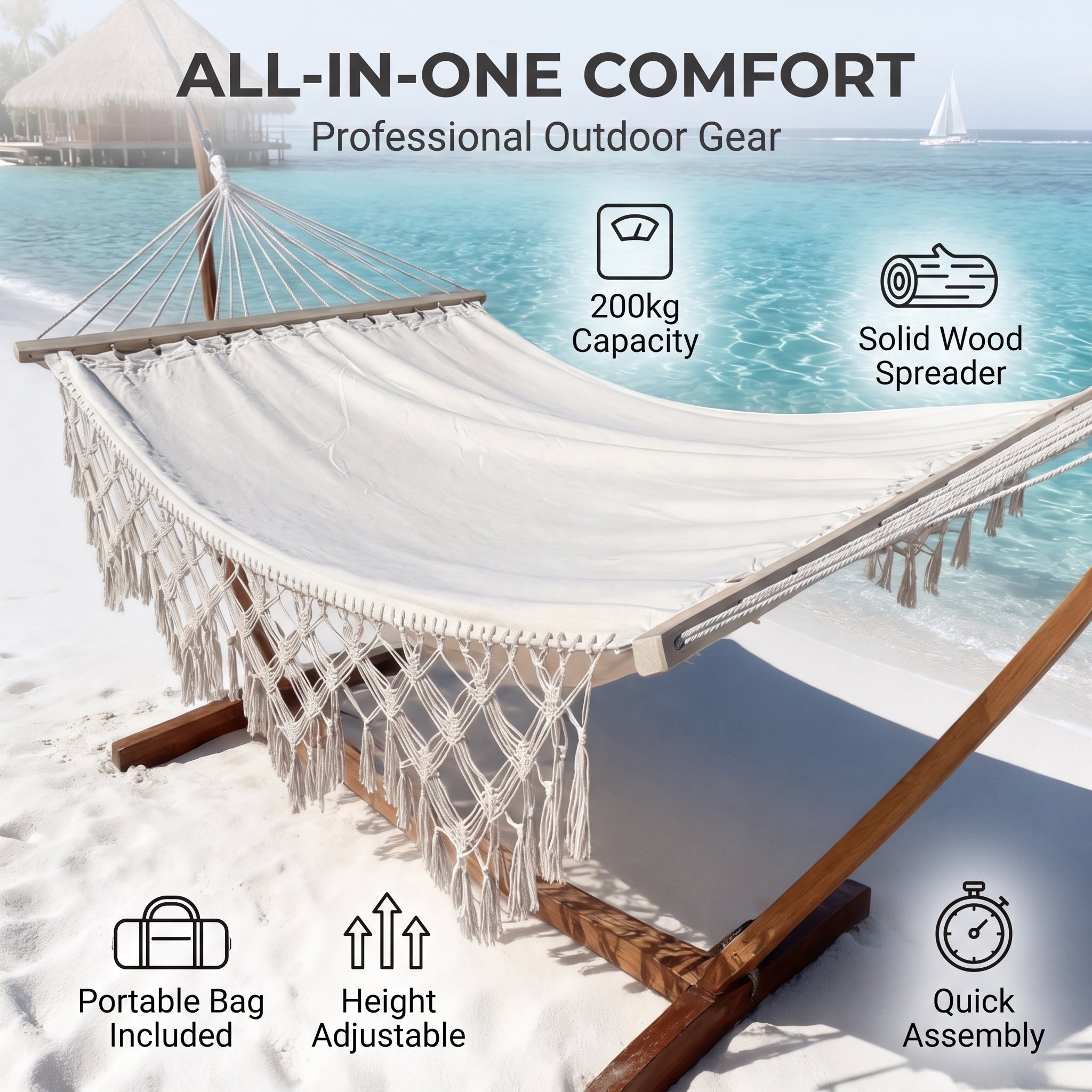 Nordic Macrame Hammock with Tassels - Extra Wide Double Hammock