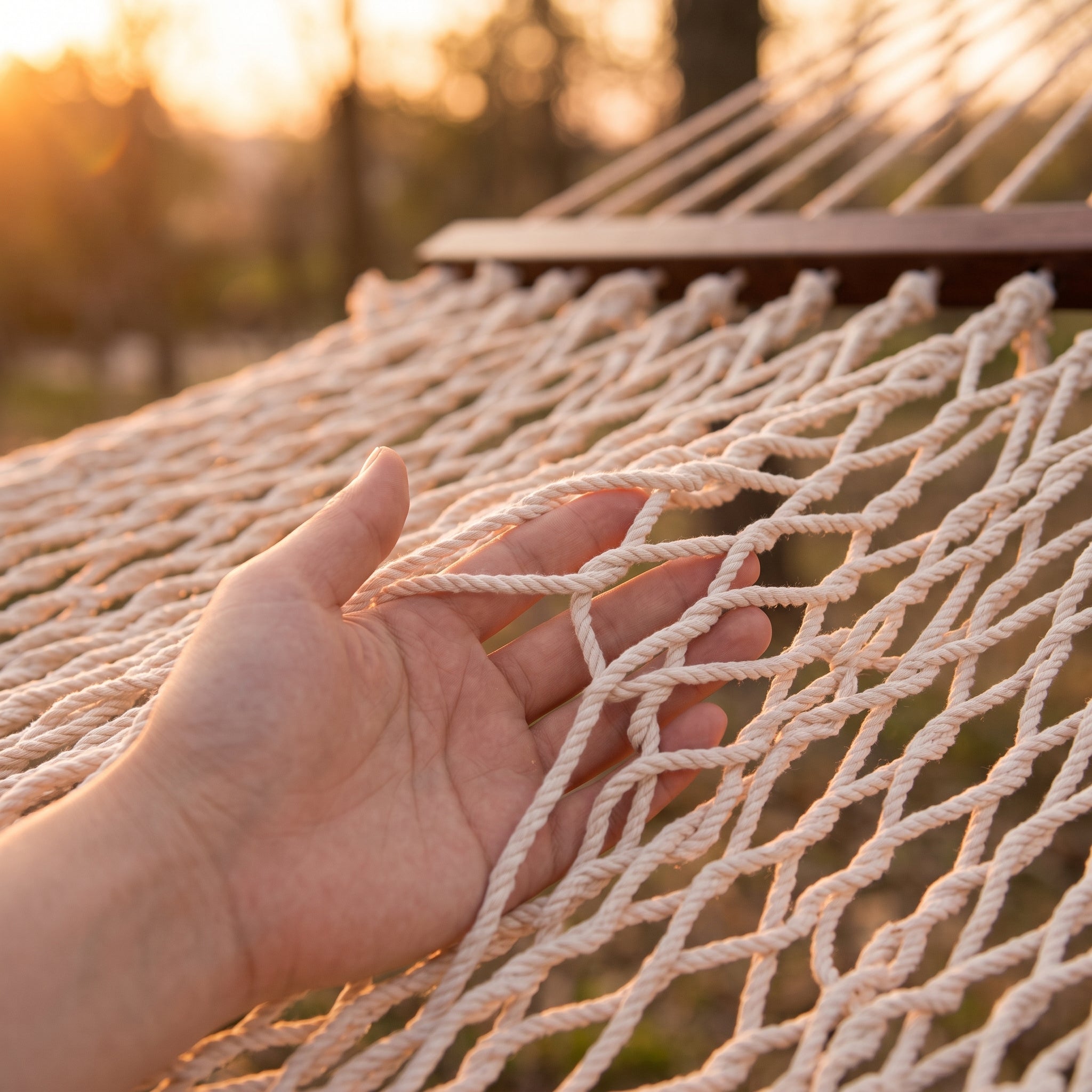 Breathable Mesh Hammock with Wooden Spreader Bars - Capacity Outdoor Hammock