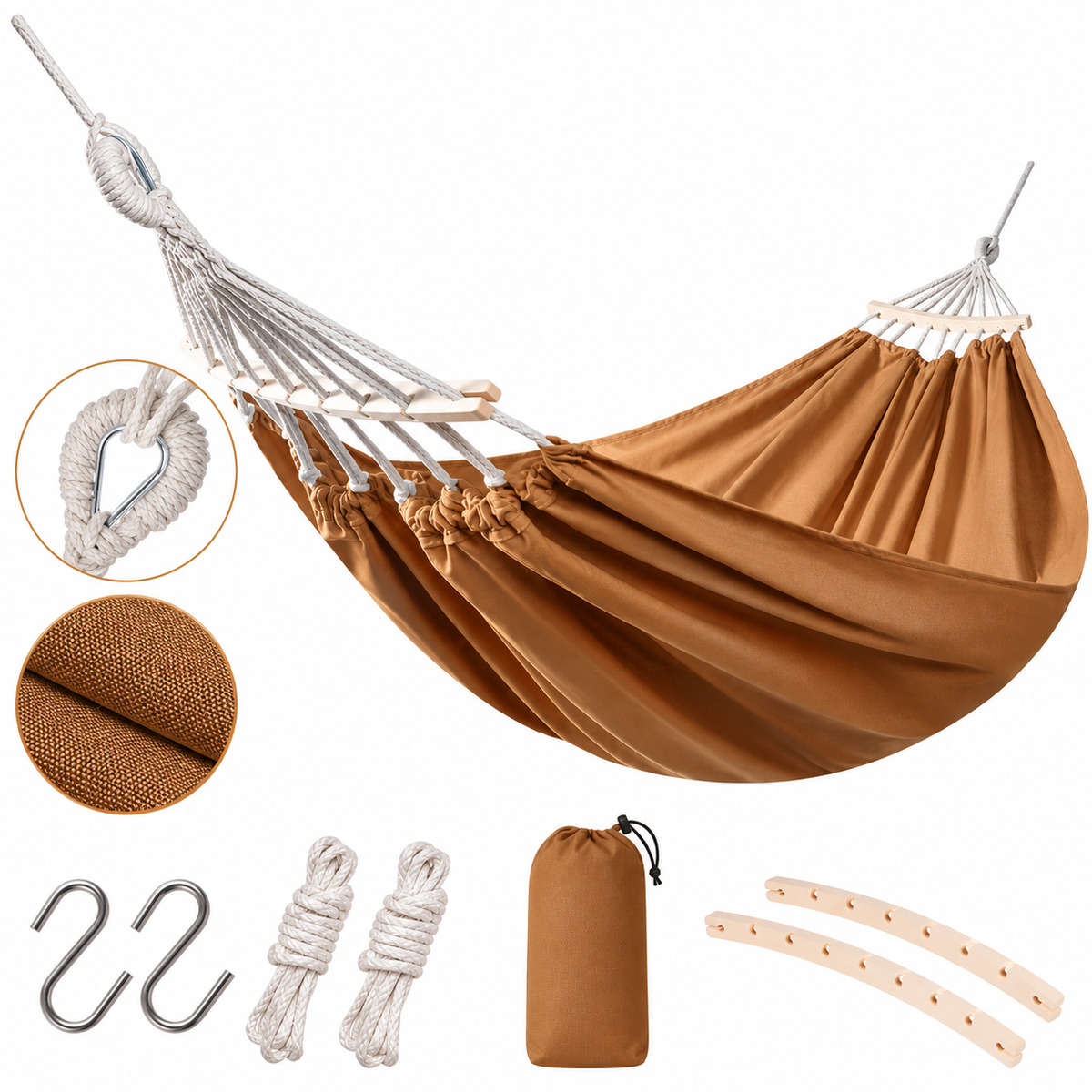 Double Heavy-Duty Canvas Hammock Portable Anti-Roll Camping Swing - H51