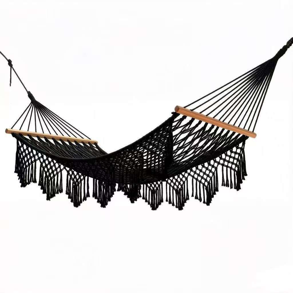 The Coastal Boho Hand-Woven Fringe Hammock – Premium Double Rope Spreader-Bar Hammock