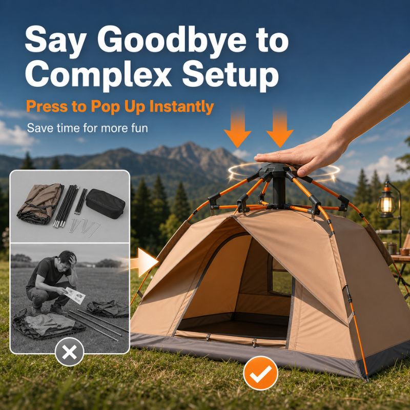 Automatic Pop-Up Camping Tent for 3-4 People - UPF 50+ UV Protection Silver Coating
