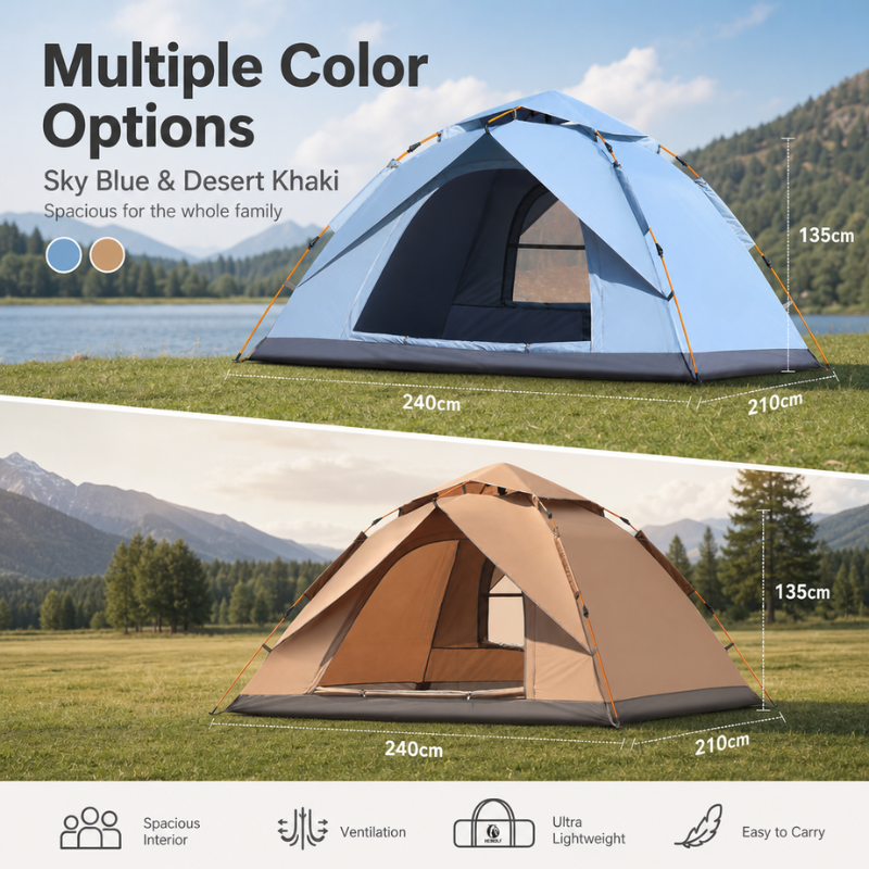 Automatic Pop-Up Camping Tent for 3-4 People - UPF 50+ UV Protection Silver Coating