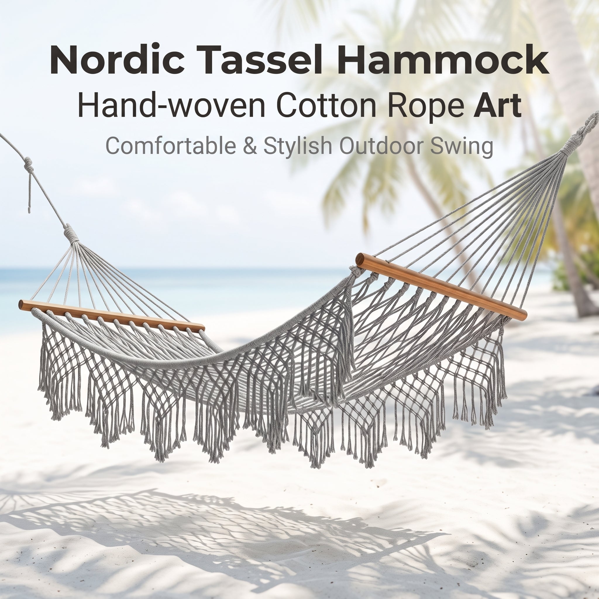 The Coastal Boho Hand-Woven Fringe Hammock – Premium Double Rope Spreader-Bar Hammock