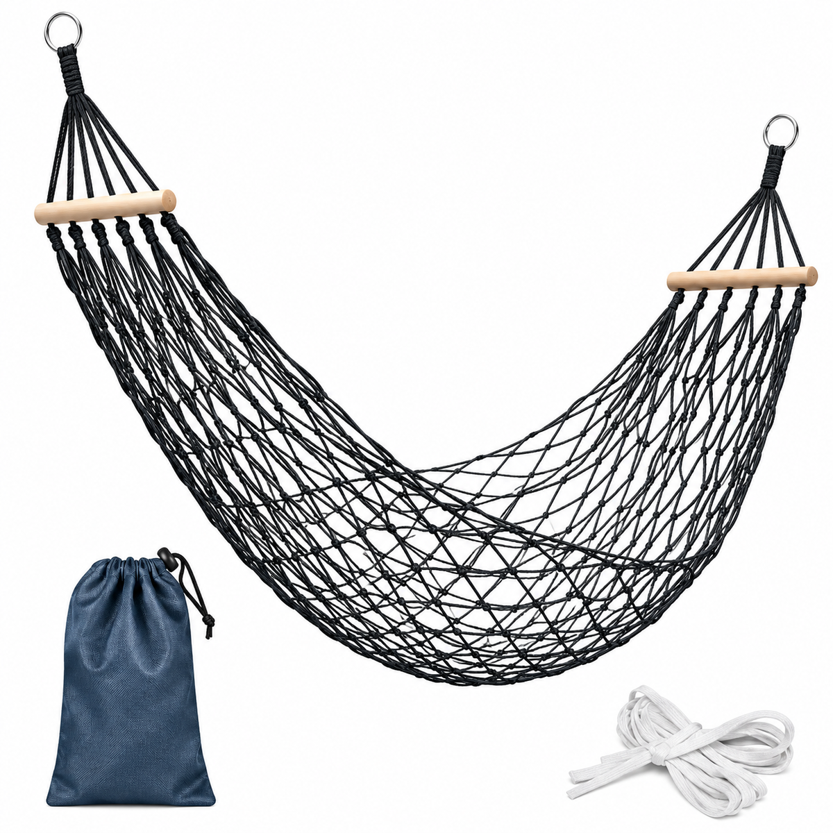 Adult Camping Hammock Heavy Duty Nylon Mesh Swing for Beach & Indoor -H54