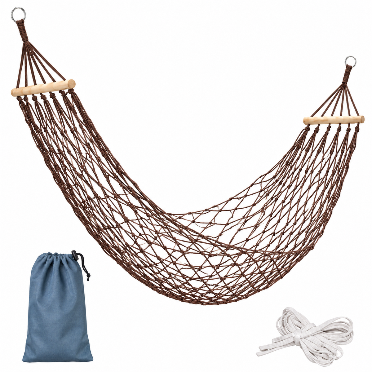 Adult Camping Hammock Heavy Duty Nylon Mesh Swing for Beach & Indoor -H54