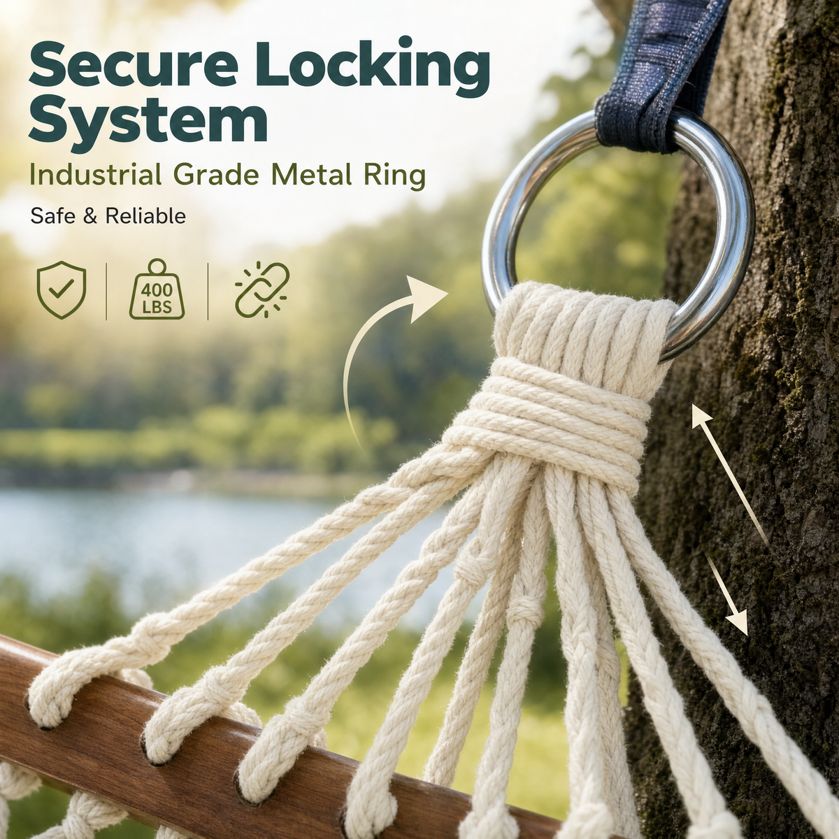 Adult Camping Hammock Heavy Duty Nylon Mesh Swing for Beach & Indoor -H54
