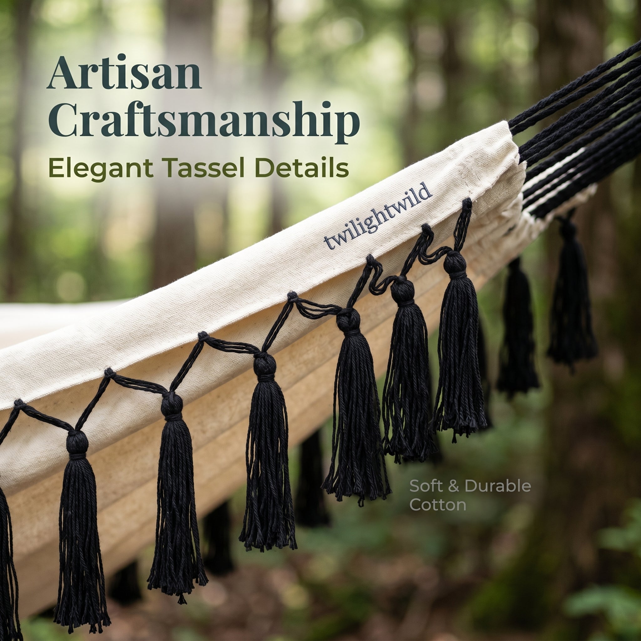 Detachable Jungle Wooden Stick Lightweight Tassel Double Outdoor Canvas Hammock