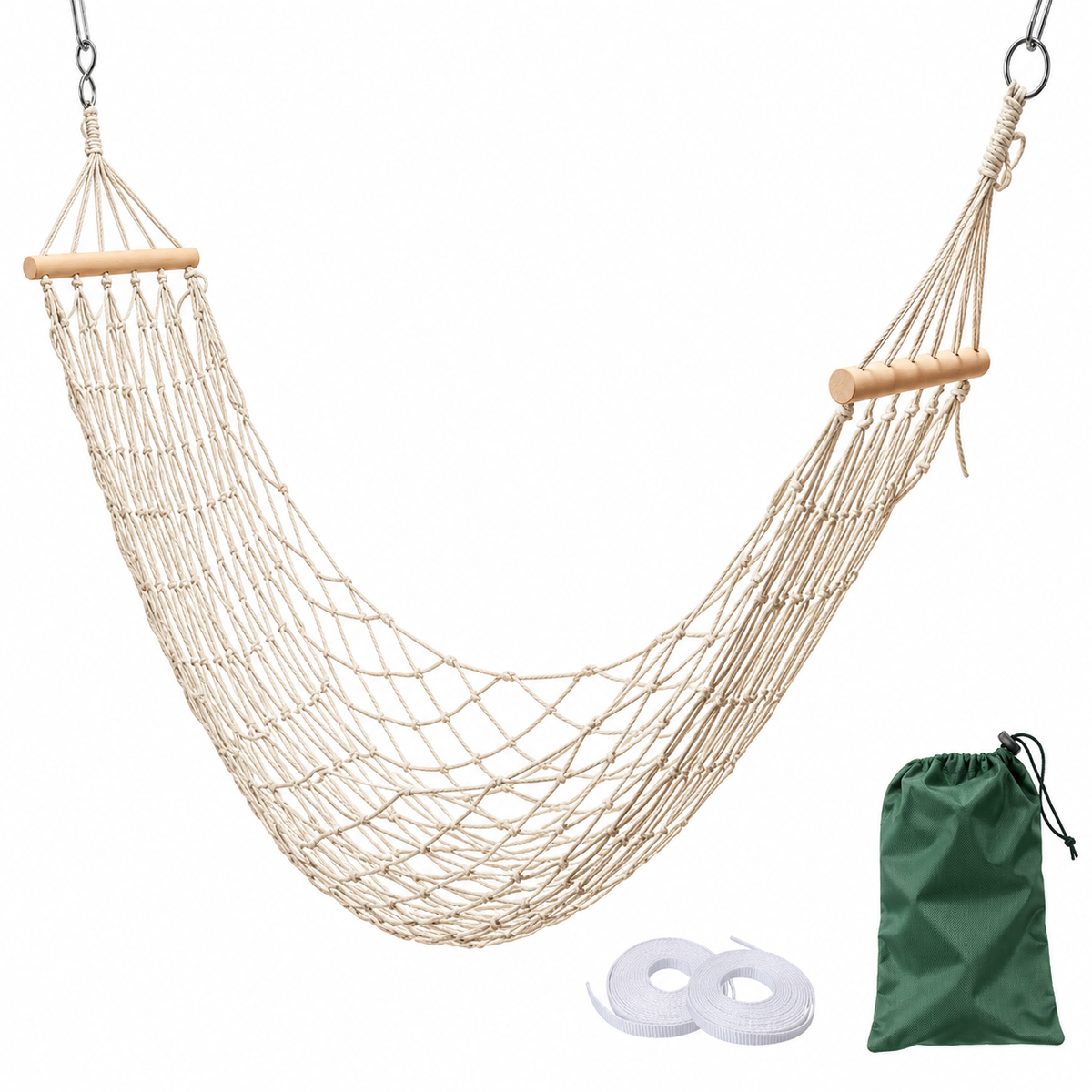 Adult Camping Hammock Heavy Duty Nylon Mesh Swing for Beach & Indoor -H54