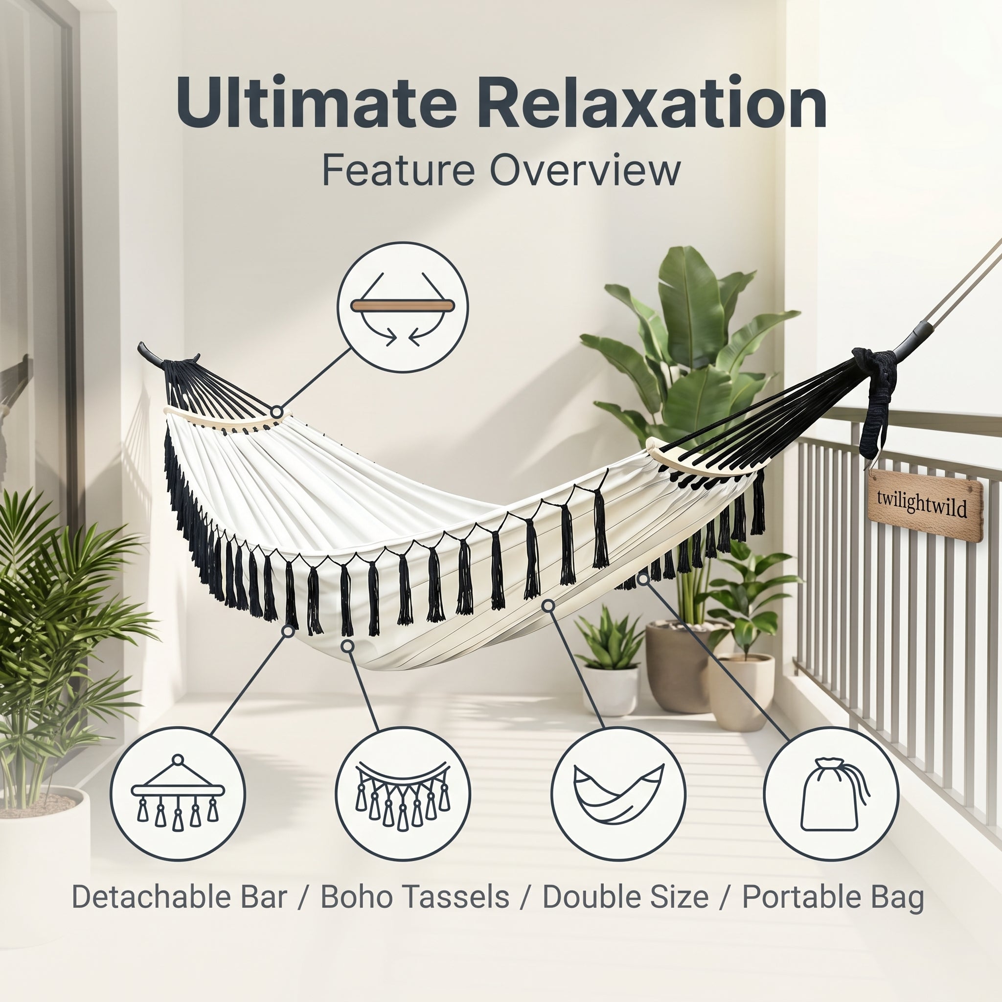 Detachable Jungle Wooden Stick Lightweight Tassel Double Outdoor Canvas Hammock