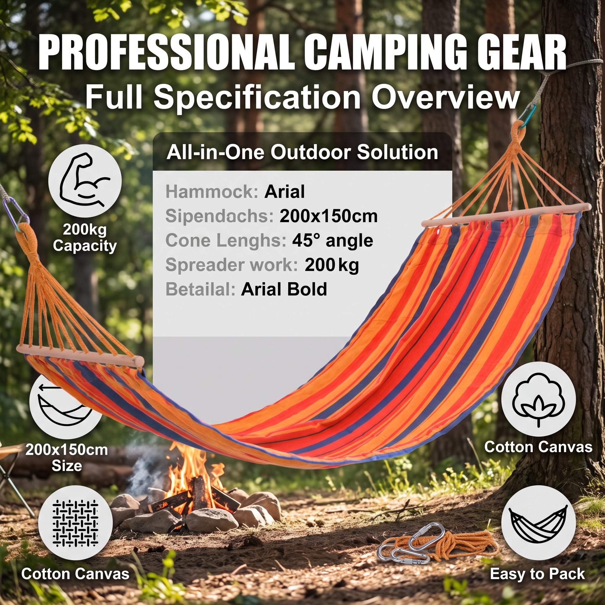 Extra Large Cotton Canvas Camping Hammock - 500lbs Heavy Duty Double Hammock