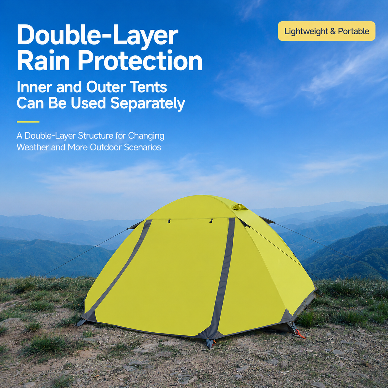 Portable Double-layer Camping tent Windproof Rainproof Sunproof Aluminum Pole -C15