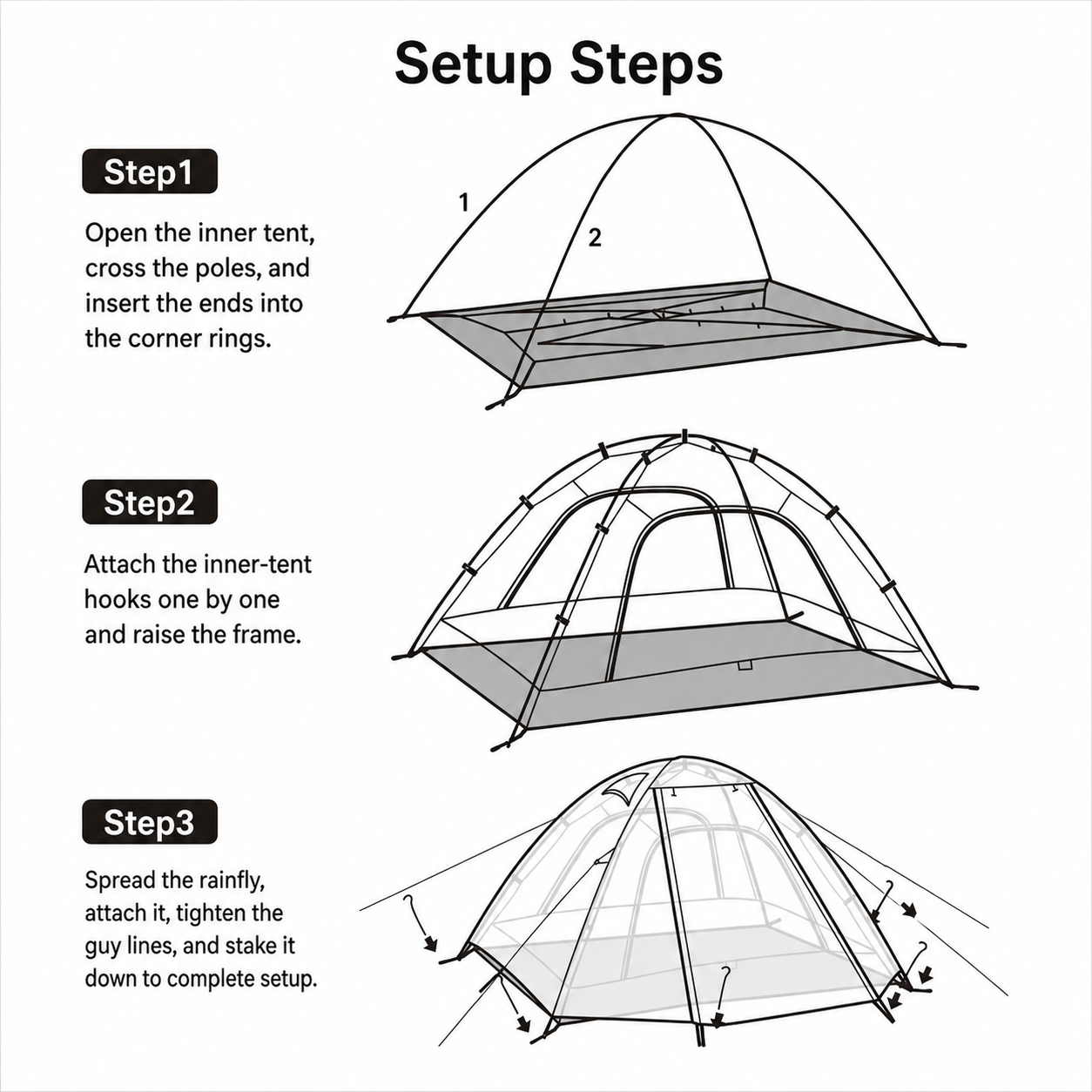 Portable Double-layer Camping tent Windproof Rainproof Sunproof Aluminum Pole -C15