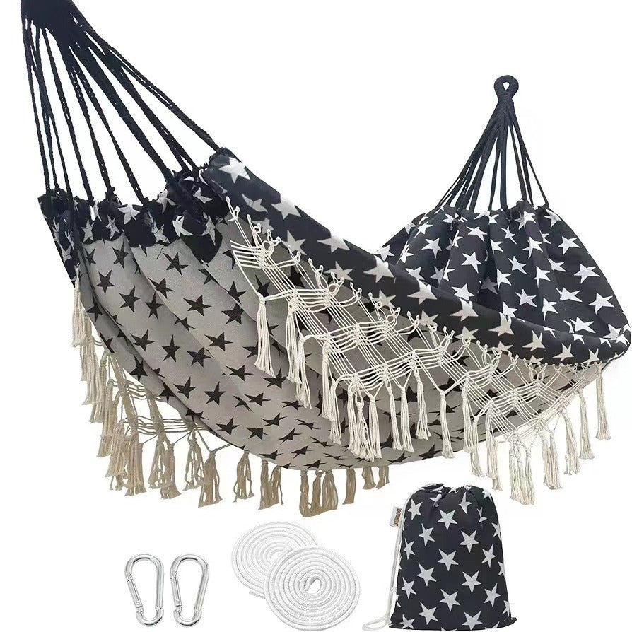 Anti-tipping Sleeping Hammock With Wooden Sticks Tassels and Lace Trim