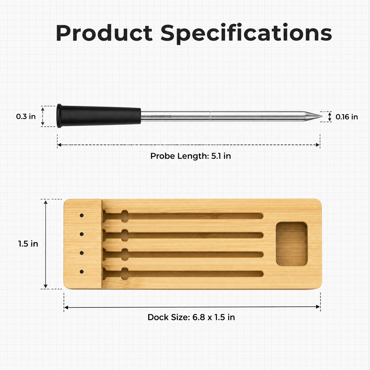 Wireless Meat Thermometer with Bamboo Dock & Smart App /T4