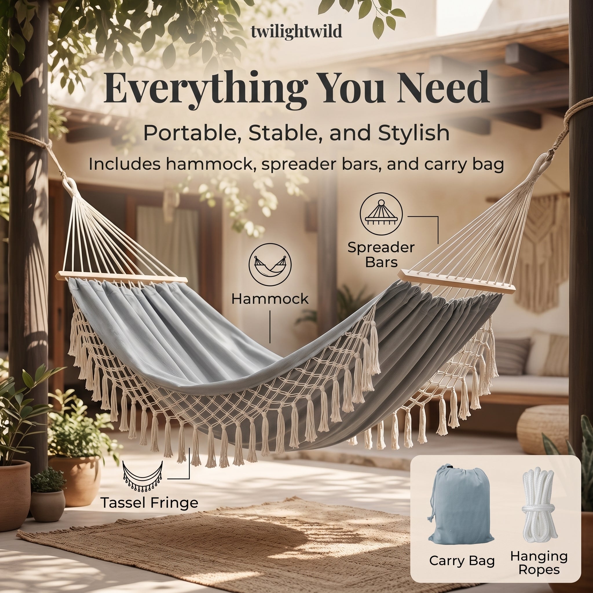 Anti-tipping Sleeping Hammock With Wooden Sticks Tassels and Lace Trim
