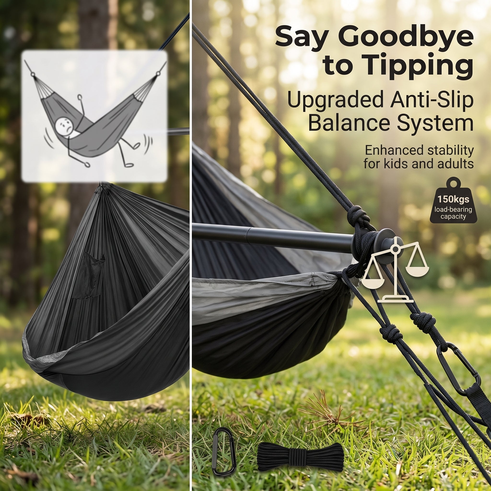 Portable Outdoor Camping Swing Chair with Carbon Steel Frame -  Anti-Slip Balance System