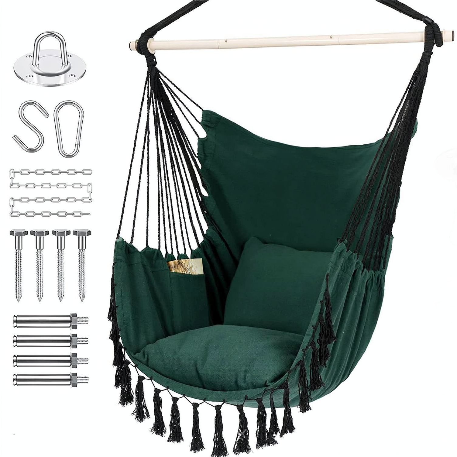 Premium Hanging Hammock Chair with Cushion - Cotton Blend, Indoor/Outdoor Swing Chair