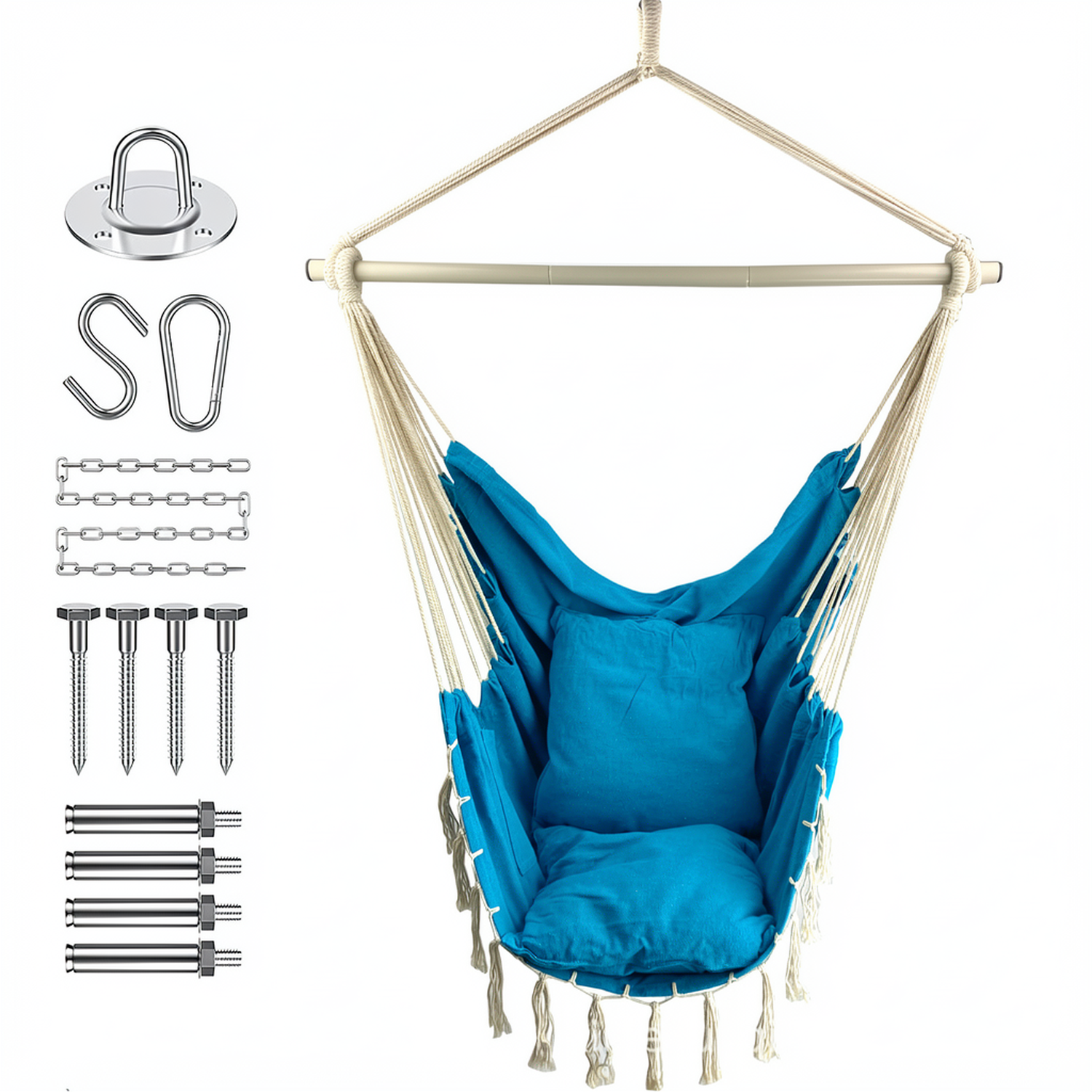 Premium Hanging Hammock Chair with Cushion - Cotton Blend, Indoor/Outdoor Swing Chair