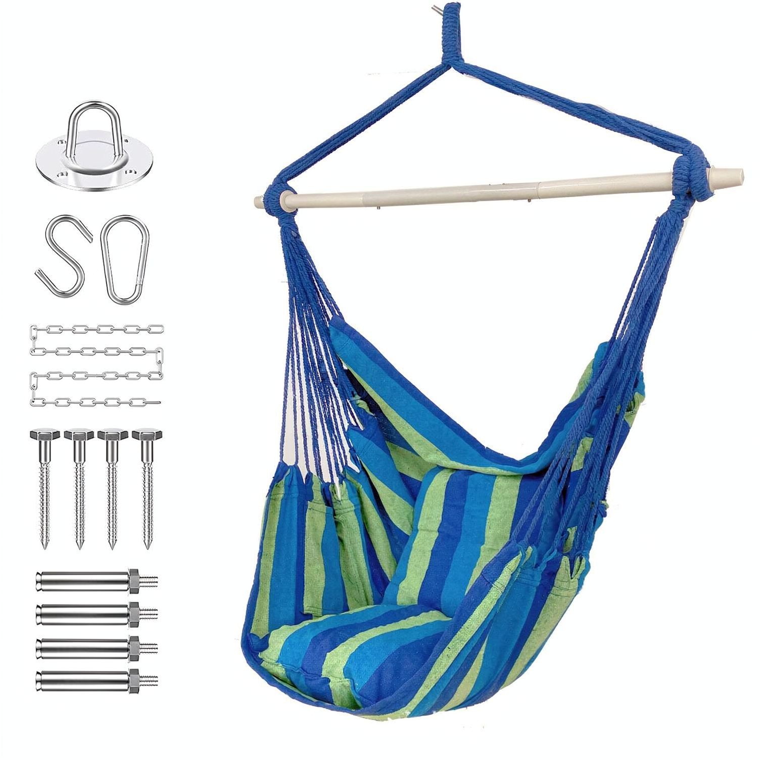 Premium Hanging Hammock Chair with Cushion - Cotton Blend, Indoor/Outdoor Swing Chair