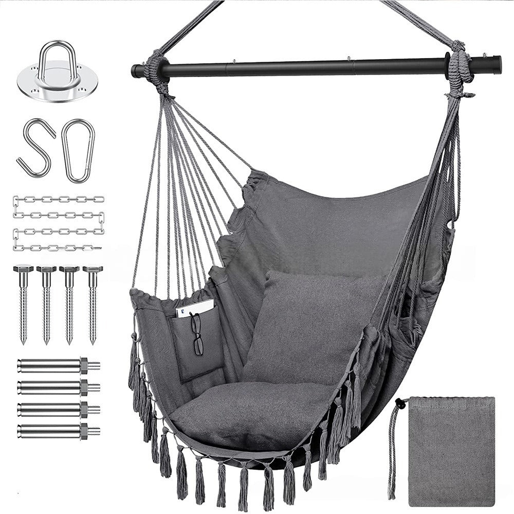 Premium Hanging Hammock Chair with Cushion - Cotton Blend, Indoor/Outdoor Swing Chair
