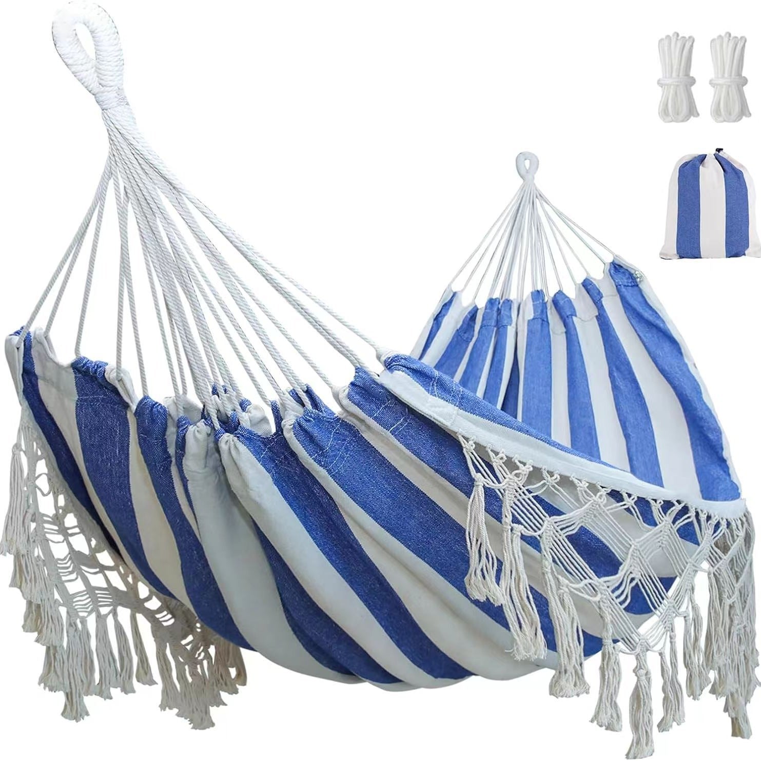 Anti-tipping Sleeping Hammock With Wooden Sticks Tassels and Lace Trim