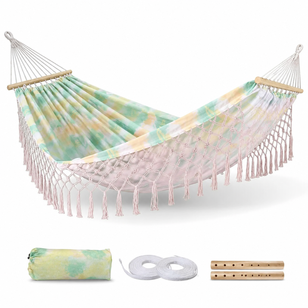 Boho Classic Hammock with Tassel Max 500lbs Handmade