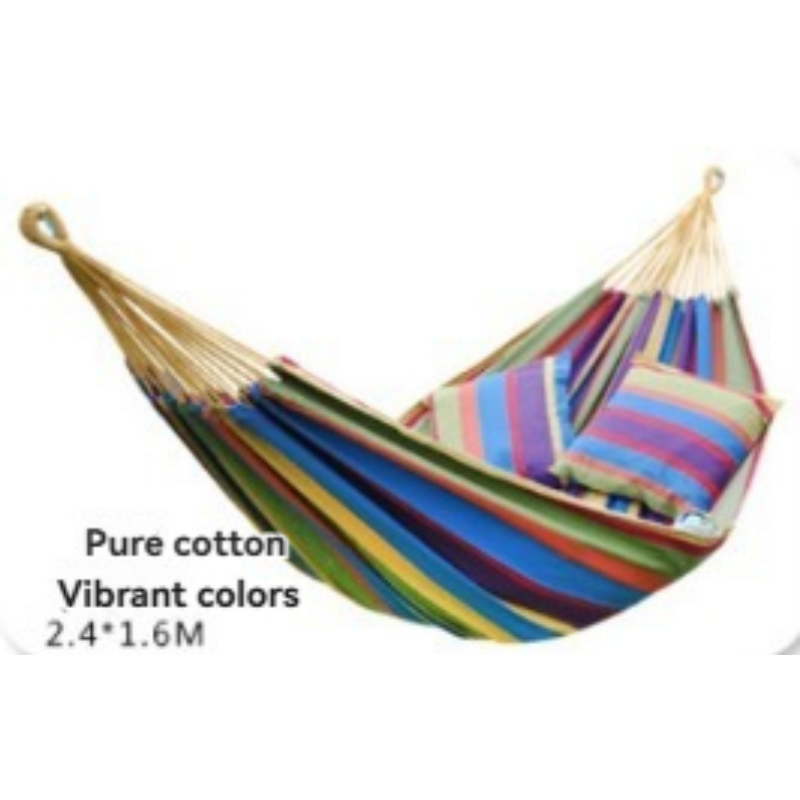 Double Camping Canvas Hammock - Heavy Duty Portable Rainbow Striped Brazilian Swing Chair with Carabiners for Outdoor