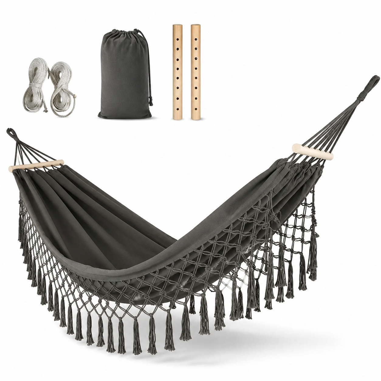 Anti-Roll Fringe Encrypted Canvas Swing Hammock