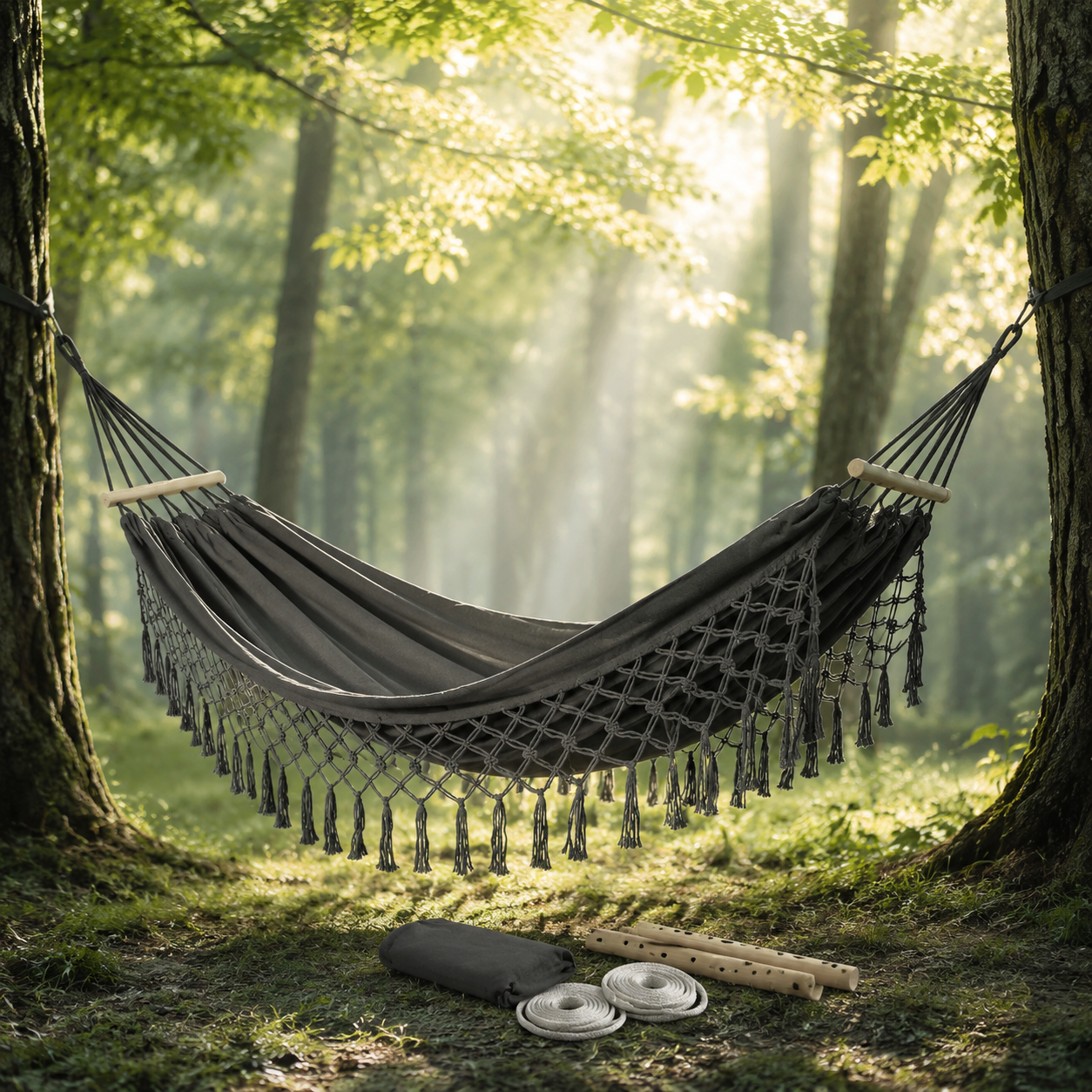 Anti-Roll Fringe Encrypted Canvas Swing Hammock